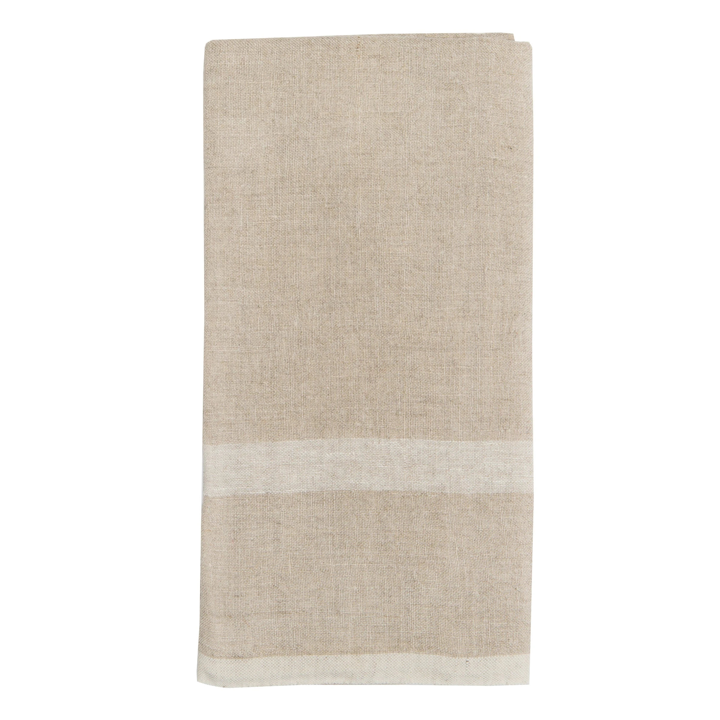 Laundered Linen Kitchen Towels Natural & White, Set Of 2 1 Laundered Linen Kitchen Towels Natural & White, Set Of 2