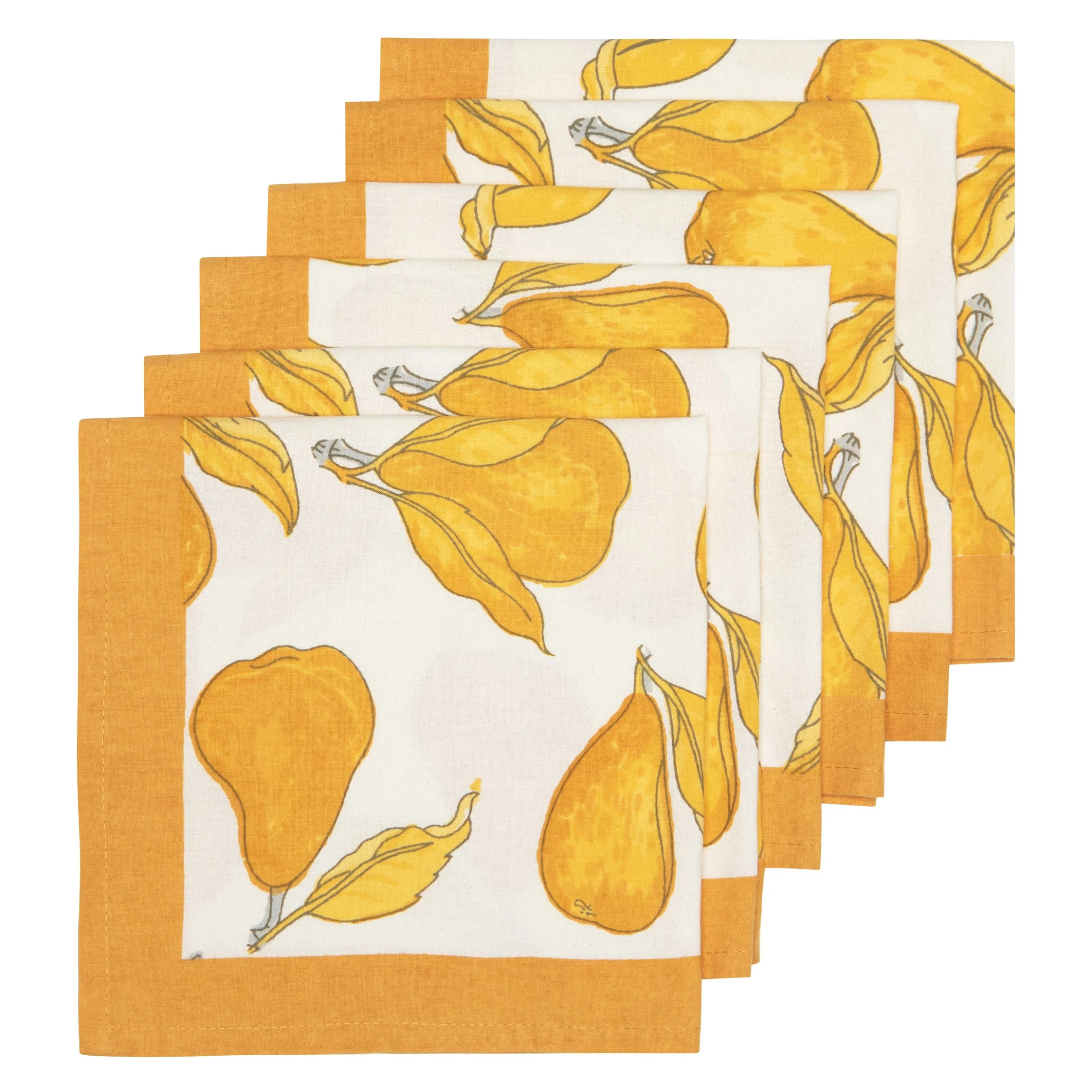 Orchard Pear Napkins Mustard & Grey, Set Of 6 1 Orchard Pear Napkins Mustard & Grey, Set Of 6