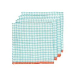 Two-Tone Gingham Napkins Aqua & Orange, Set Of 4 -table supplies shop Caravan3033 lowres