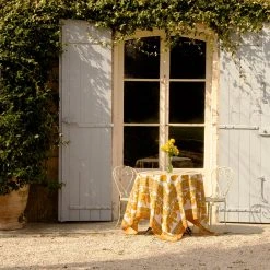 table supplies shop 11 French Tablecloth Orchard Pear Mustard & Grey
