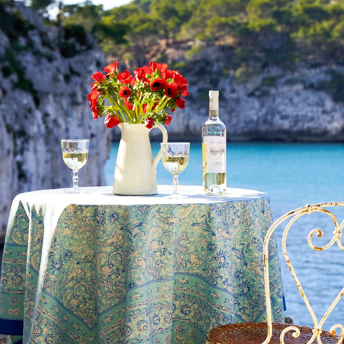 French Tablecloth La Mer Aqua 2 French Tablecloth La Mer Aqua - Image 2