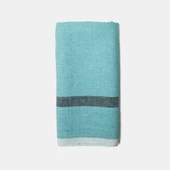 Laundered Linen Kitchen Towels Aqua & Charcoal, Set Of 2