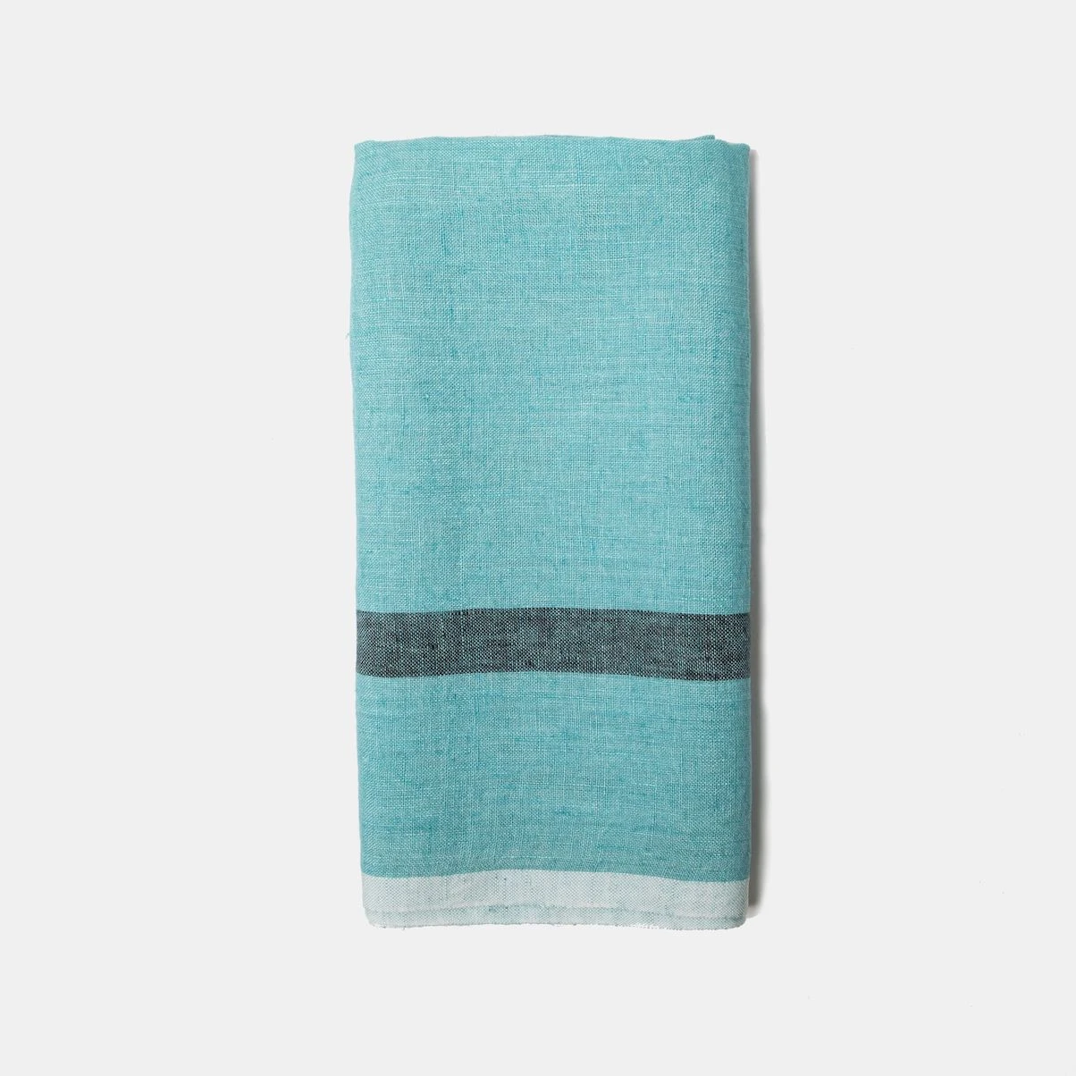 Laundered Linen Kitchen Towels Aqua & Charcoal, Set Of 2 1 Laundered Linen Kitchen Towels Aqua & Charcoal, Set Of 2
