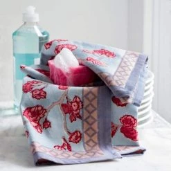 Cherry Blossom Tea Towels Blue & Blush, Set Of 3