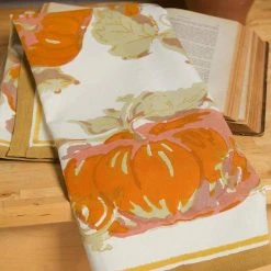 Pumpkin Tea Towels Orange & Mustard, Set Of 3 -table supplies shop pumpkin tea towels orange mustard 1