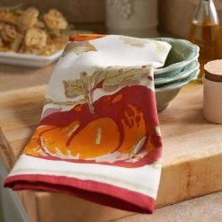 Pumpkin Tea Towels Red & Green, Set Of 3