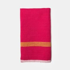 Laundered Linen Kitchen Towels Pink & Lime, Set Of 2