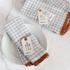 Two-Tone Gingham Napkins Blue & Cognac, Set Of 4 -table supplies shop two tone gingham napkins blue cognac 2