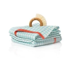 Two-Tone Gingham Kitchen Towels Aqua & Orange, Set Of 2