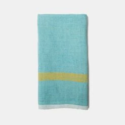 Laundered Linen Kitchen Towels Aqua & Lime, Set Of 2