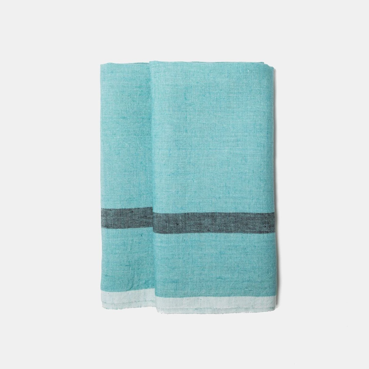 Laundered Linen Napkins Aqua & Charcoal, Set Of 4 3 Laundered Linen Napkins Aqua & Charcoal, Set Of 4 - Image 3