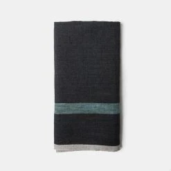 Laundered Linen Kitchen Towels Charcoal & Aqua, Set Of 2