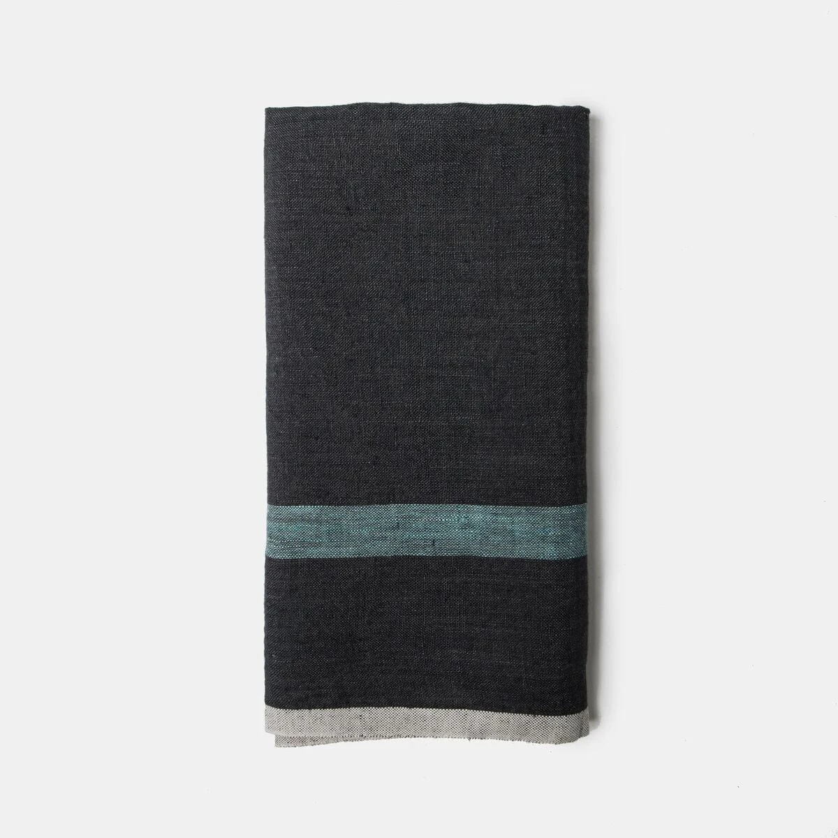 Laundered Linen Kitchen Towels Charcoal & Aqua, Set Of 2 1 Laundered Linen Kitchen Towels Charcoal & Aqua, Set Of 2